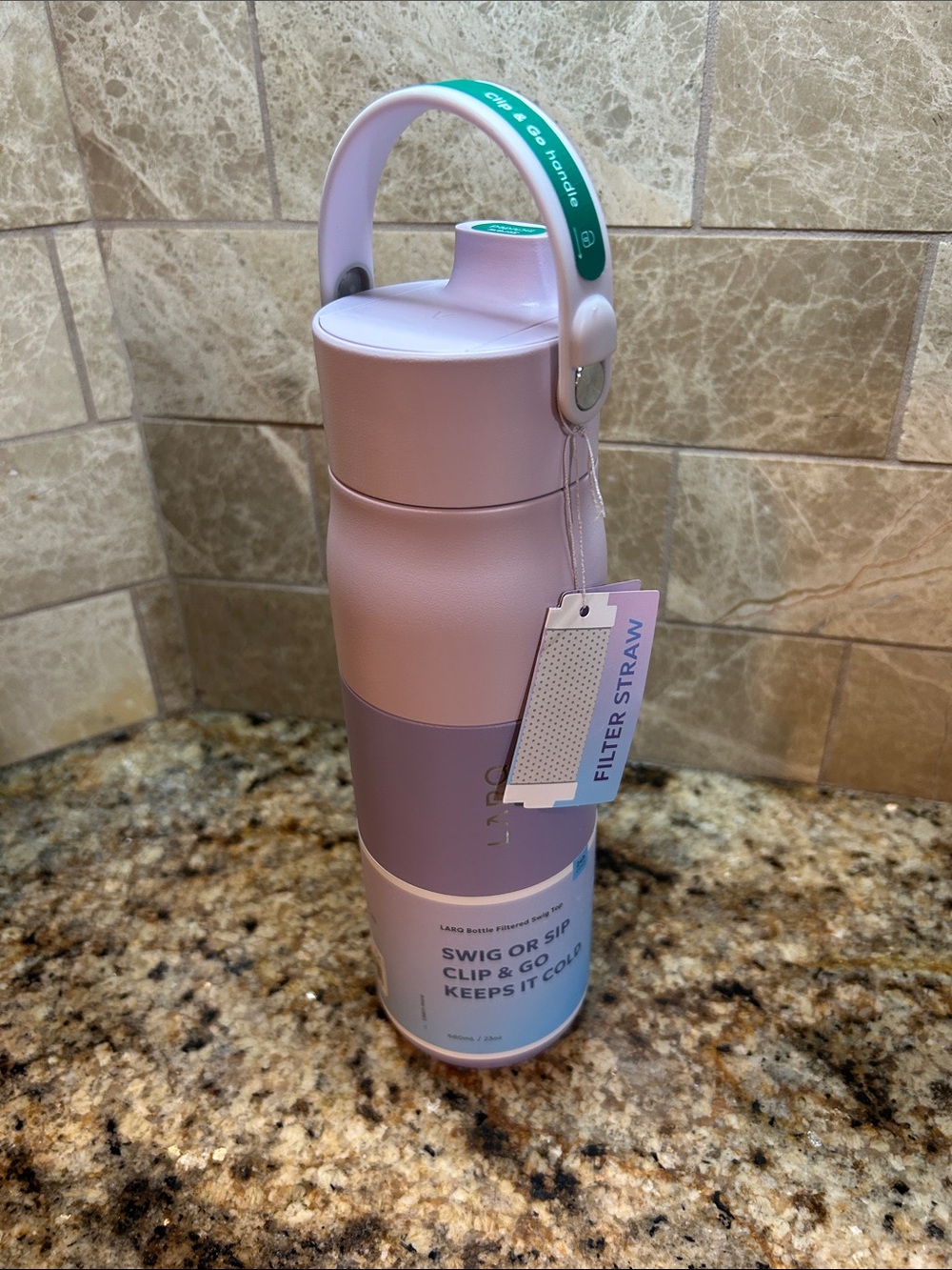 LARQ Bottle Swig Top in Luberon Lavender with a clip-and-go handle/filter New